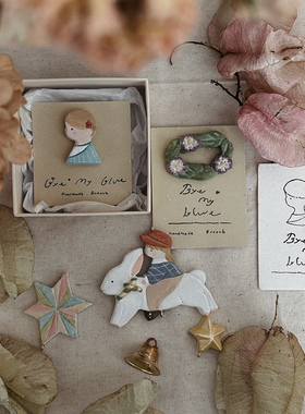 Hi Lovely.byebyemeble原创手作低温陶土女孩胸针风铃挂件