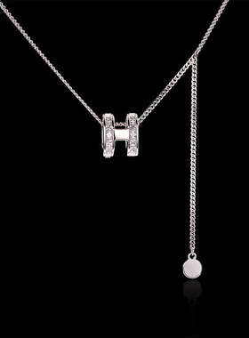 法式百搭高级感s925纯银项链女小众设计感ins风轻奢H字母毛衣链