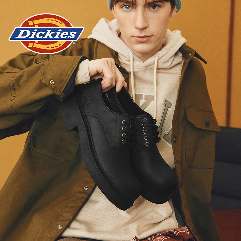 Dickies大头德比鞋男2026春季新款男鞋真皮工装鞋低帮马丁靴厚底