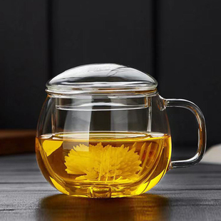 透明茶水分离玻璃杯耐高温防冻 高硼硅玻璃泡茶杯茶杯带盖带把手