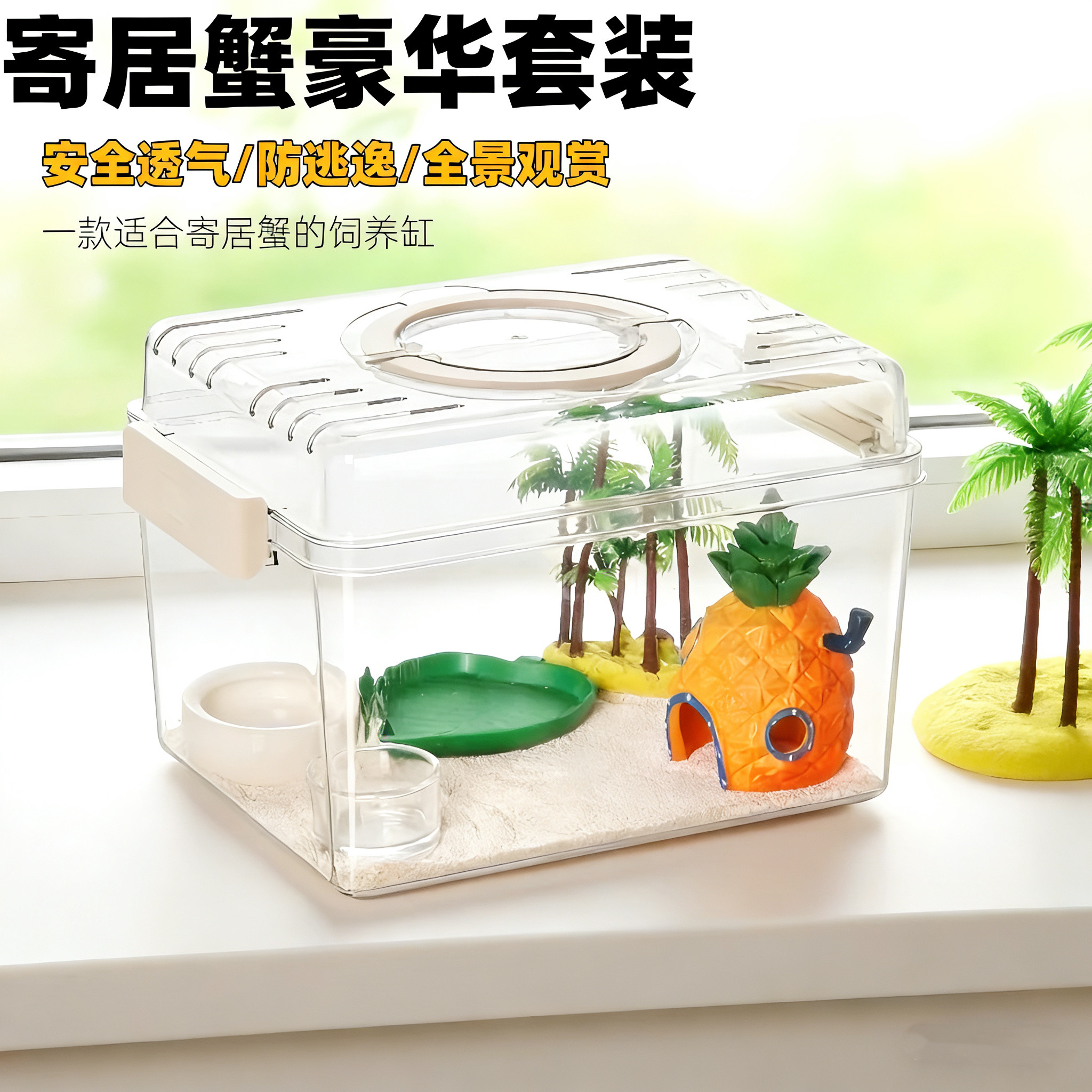 寄居蟹饲养箱套装寄居蟹豪华别墅高透新手饲养缸桌面宠物儿童礼物