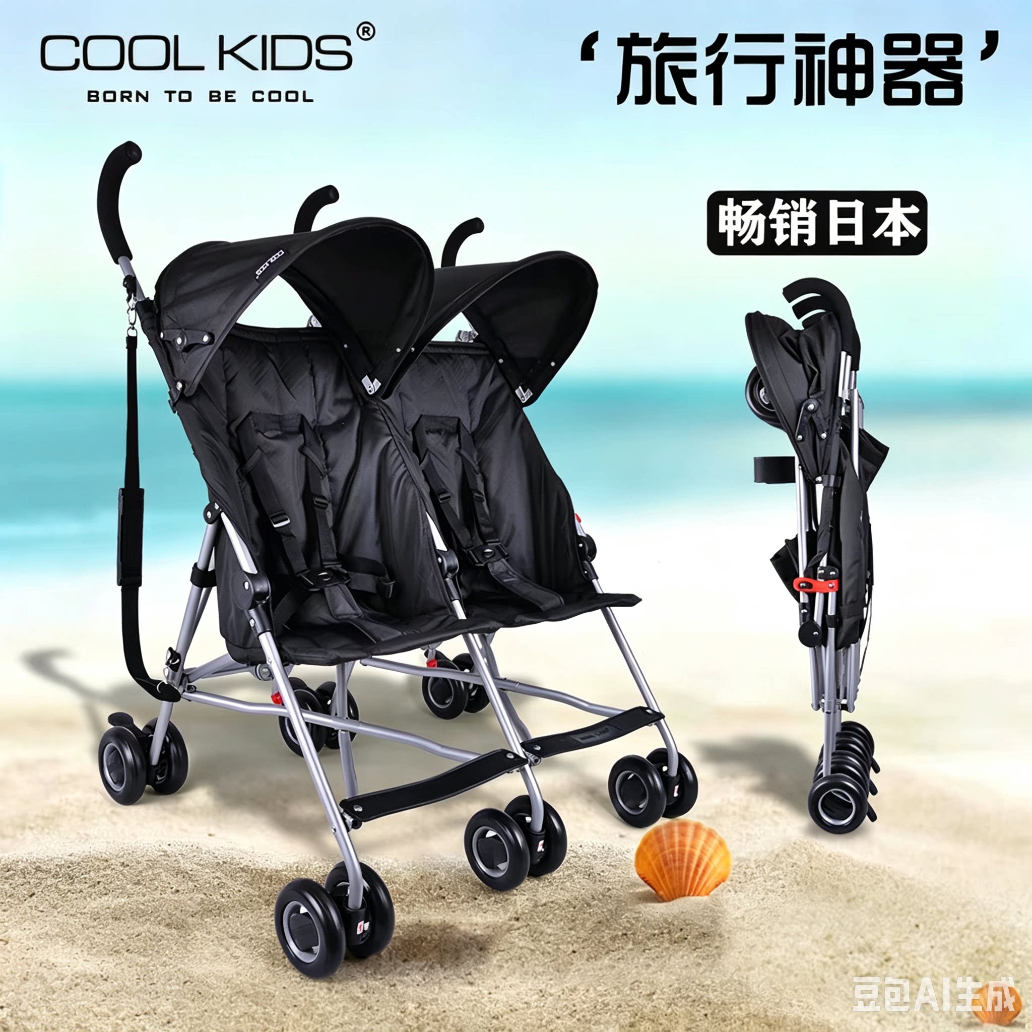 日本COOLKIDS二胎推车大小宝双人车双胞胎推车轻便折叠二胎神器