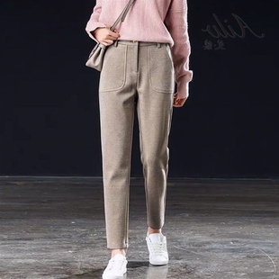 25韩版显瘦休闲萝卜裤时尚修身老爹裤秋冬毛呢哈伦裤女新款小脚裤