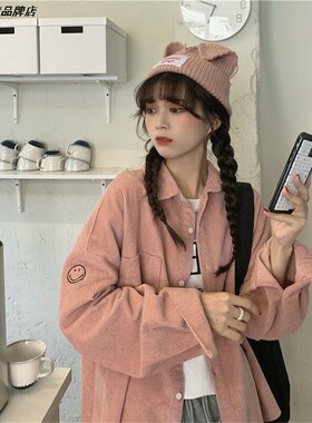 衬衣衬衫女学生春秋灯芯绒新款韩版宽松设计感前短后长潮2026外套