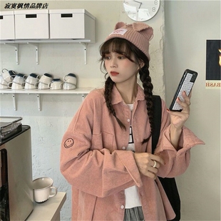 衬衣衬衫女学生春秋灯芯绒新款韩版宽松设计感前短后长潮2026外套
