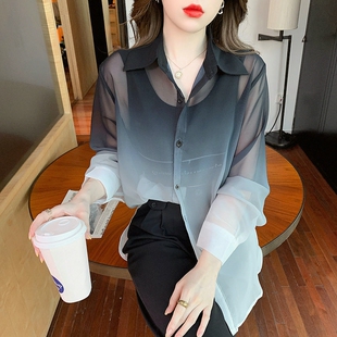 气质微透扎染渐变薄款 2026夏季 新款 法式 外套上衣女 防晒衣宽松衬衫