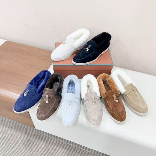 真皮羊毛乐福鞋女平底一脚蹬懒人