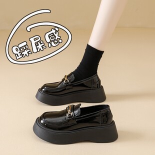 黑色乐福鞋女鞋2026春季新款英伦风小皮鞋子女一脚蹬厚底通勤单鞋