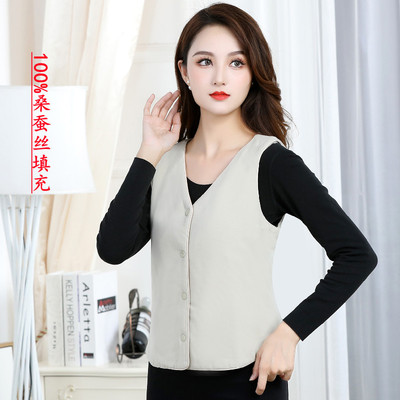 纯手工桑蚕丝女马甲保暖背心坎肩