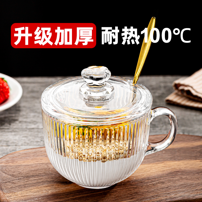 早餐杯带盖勺玻璃杯子家用带把冲泡燕麦片牛奶咖啡杯女高颜值水杯