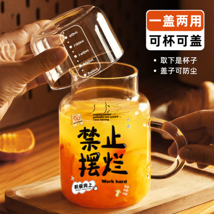 玻璃杯大容量带盖杯子家用喝水杯女新款2025耐热带把刻度男泡茶杯