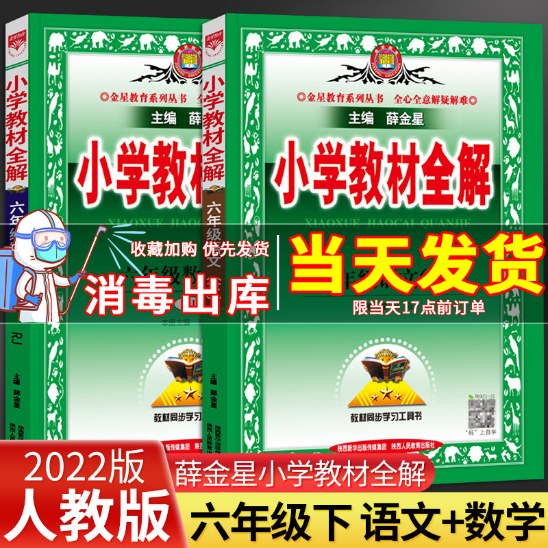 2022春小学教材全解六年级下册语文数学共2本人教版小学六年级下册语文数学书试卷同步讲解练习辅导书小学教材全解六年级下册