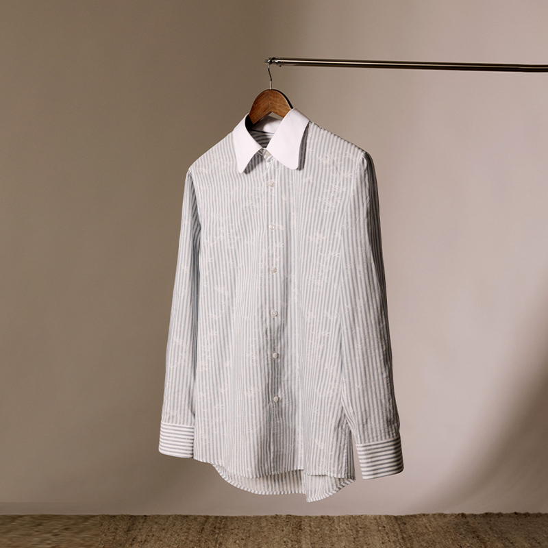 平圆方中两用异领条纹男士衬衫