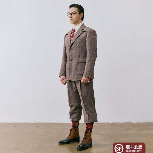 平圆方中50%羊毛骑行套装西服秋