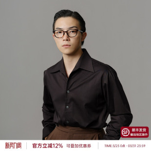 一片领 抗皱长袖 平圆方中黑色通勤衬衫 商务休闲西装 衬衣 男款