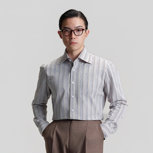平圆方中温莎领条纹衬衫男款