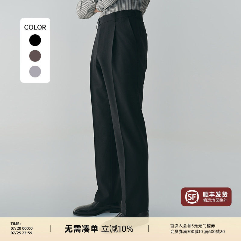 【抗皱伸缩腰】平圆方中西裤羊毛商务正装男士宽松长裤高腰西装裤