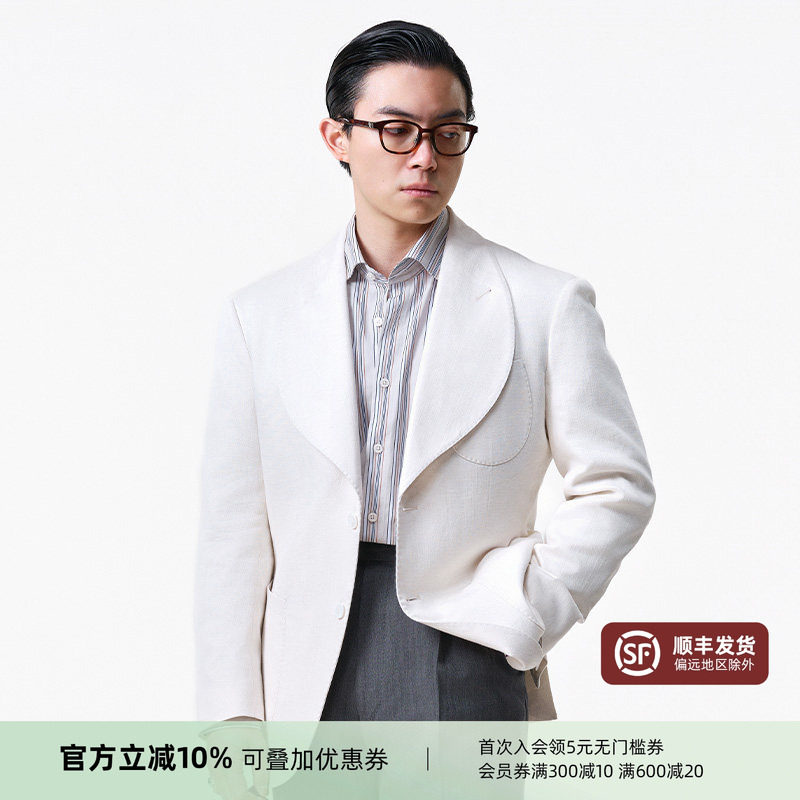【意式薄胸衬】PYFZ白色青果领西装外套宴会礼服新郎结婚西服男款