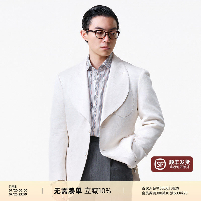 【意式薄胸衬】PYFZ白色青果领西装外套宴会礼服新郎结婚西服男款