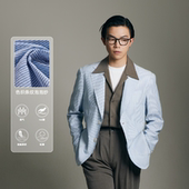 男西装 轻薄蓝白色西服套装 平圆方中上衣夏季 外套 蓝白泡泡纱