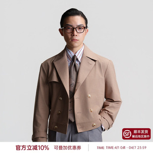 平圆方中2026年春季 风衣式 夹克外套男款 双排宽门禁斜插袋休闲短款