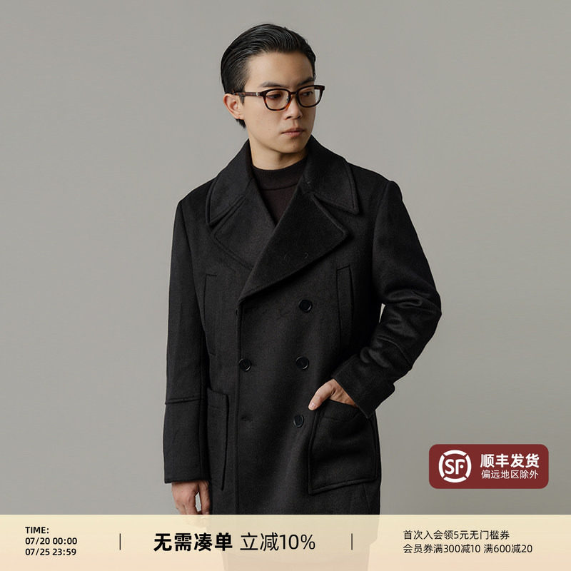 【50%羊毛】平圆方中海军毛呢大衣男双排扣中长款呢子冬季大外套