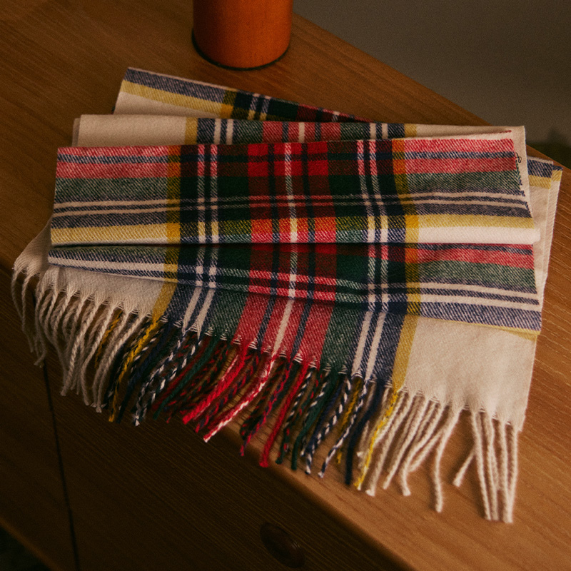 平圆方中英伦红绿格子围巾