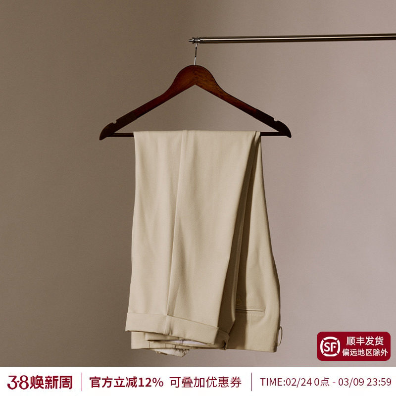 【羊毛混纺犀牛褶】平圆方中双褶好莱坞裤透气男休闲裤男直筒西裤