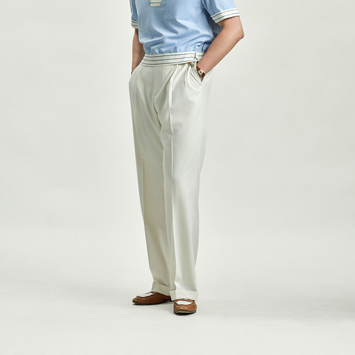 竹节砂吸湿透气白色直筒垂感西裤