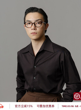 【一片领】平圆方中黑色通勤衬衫男款商务休闲西装抗皱长袖衬衣