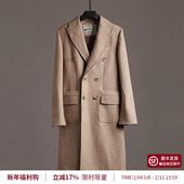 平圆方中戗驳领双排扣毛呢冬长款 50%羊毛马球大衣 双面呢外套