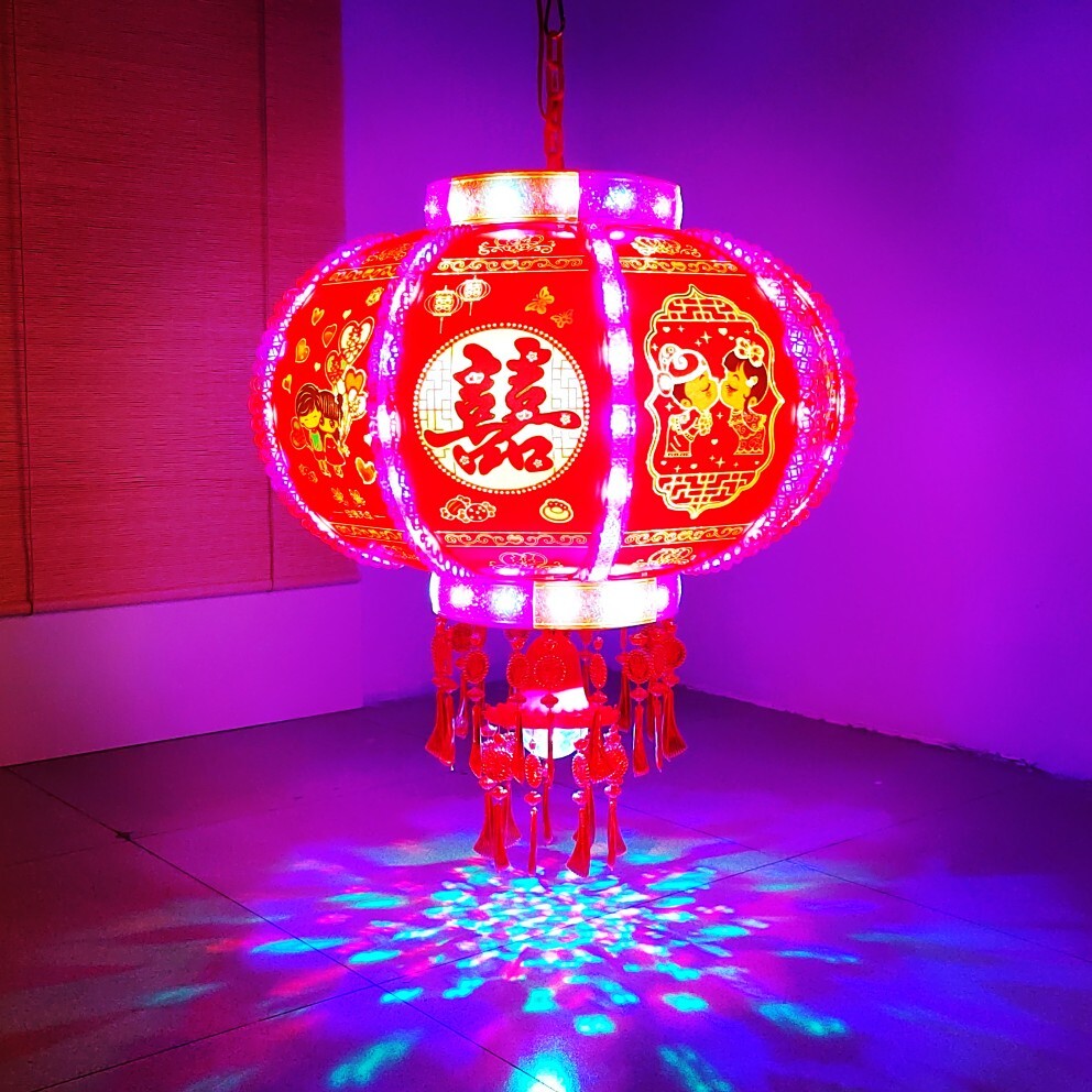 七彩led旋转投影走马灯阳台大门笼喜庆灯笼乔迁新年阳台大门灯笼