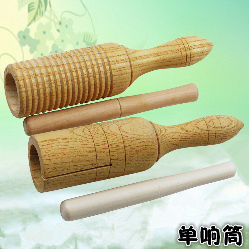 奥尔夫乐器高低梆子双响筒三响筒 单响筒音筒带敲棒 螺纹高低梆子