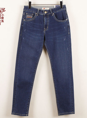 小魔鱼专柜正品337418M05AC开骨绣花小直脚春秋弹力修身男牛仔裤