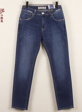 小魔鱼专柜正品337440M06AC开骨绣花小直脚春秋弹力瘦版男牛仔裤