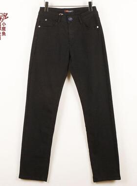 小魔鱼专柜正品340154M03A绣花直脚春夏弹力宽松黑直筒男牛仔长裤
