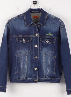 小魔鱼专柜正品153741绣花宽松长袖外套春秋弹力短款女牛仔上衣