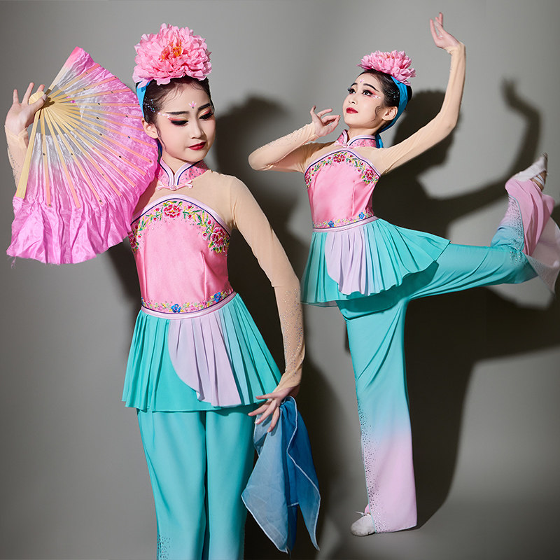 儿童胶州秧歌服演出服女新款艺考扇子舞花鼓灯说兰花高级剧目服装