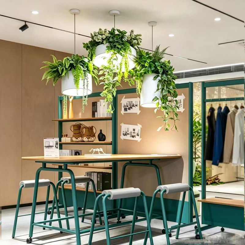 森系吧台绿植吊灯休闲区店铺餐厅咖啡馆工业风创意组合装饰氛围灯