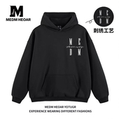 卫衣男女美式 MEDM HEOAR潮牌刺绣logo连帽衫 街头情侣宽松国潮上衣