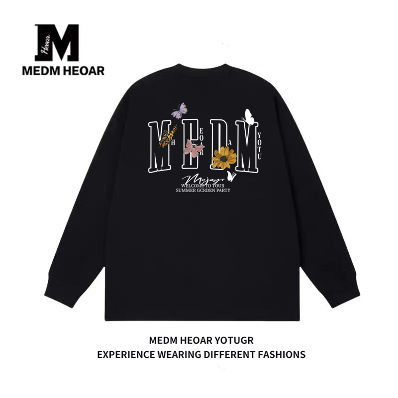 【MEDM】蝴蝶花园刺绣LOGO长袖T