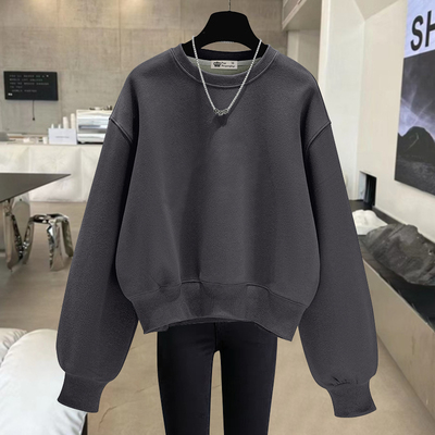 纯色圆领长袖卫衣宽松