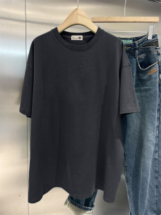 T恤女潮2025春夏宽松遮屁股欧货下衣失踪 纯棉短袖 大码 纯色中长款