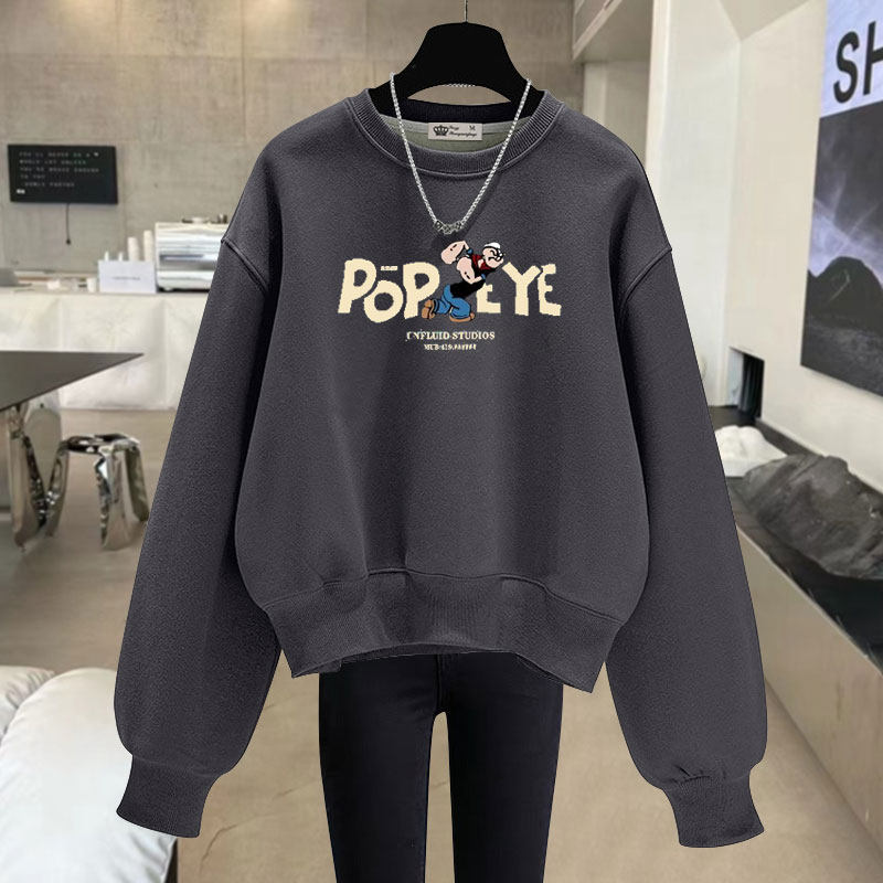 2025春秋冬季美式大力水手卡通短款长袖加绒加厚宽松套头圆领卫衣,女装/女士精品,卫衣/绒衫,淘宝优惠券,粉丝福利购,淘宝优惠卷