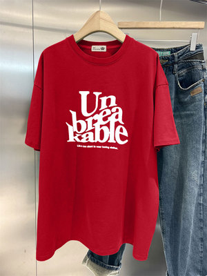 字母夏季翠绿色宽松短袖t恤