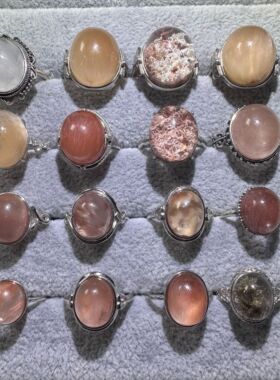 捡漏纯天然幽灵粉兔毛原创设计纯银镶嵌男女活扣戒指一物一图热卖