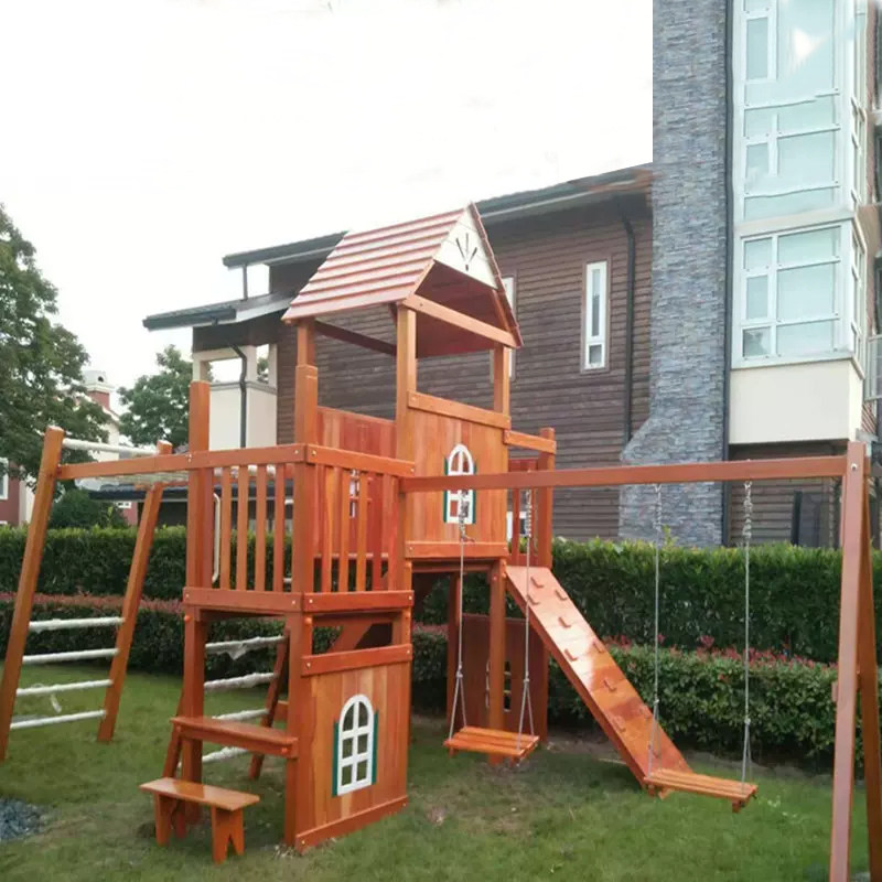 户外木质秋千组合滑梯厂家直销图片