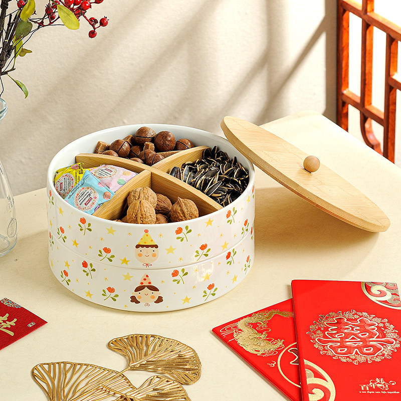 陶瓷分格果盘过年喜庆糖果盒客厅家用干果盘瓜子零食收纳盒新品,餐饮具,果盆/果盘/果篮,淘宝优惠券,粉丝福利购,淘宝优惠卷