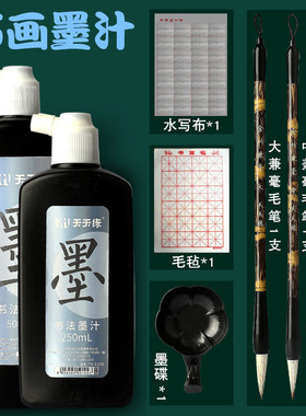 天天练墨汁书法国画金色书画墨液墨水毛笔套装500g白色金墨朱墨银