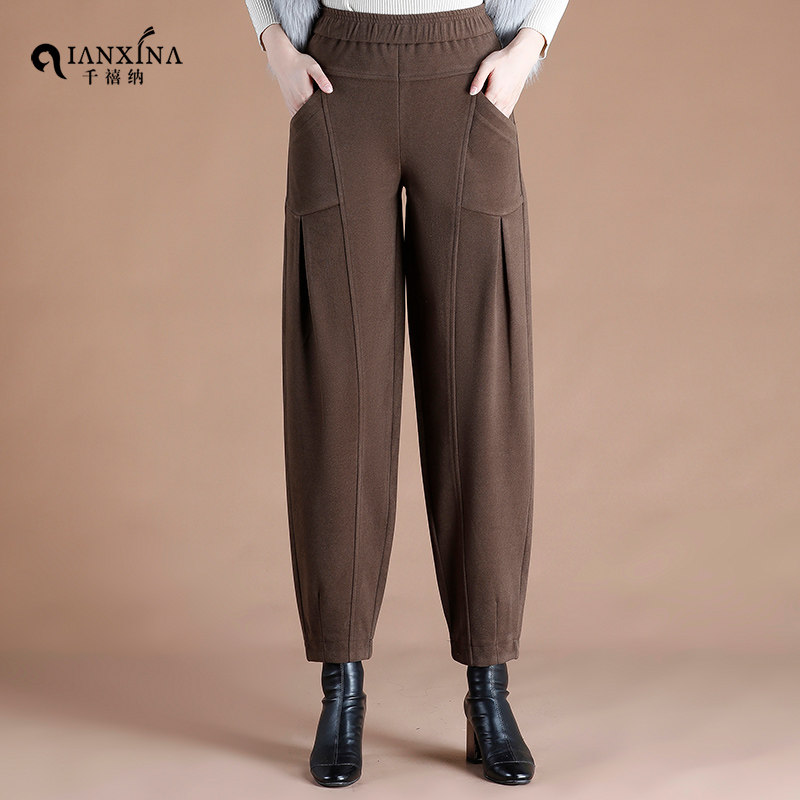 毛呢裤子女冬高腰宽松灯笼裤显瘦保暖百搭洋气加厚百搭阔腿萝卜裤